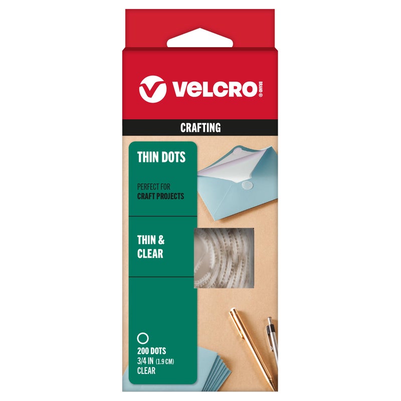 Velcro نقاط لاصقة رقيقة شفافة من علامة فيلكرو | 200 حزمة | دوائر 3/4" | لمشاريع الحرف اليدوية، وتنظيم المنزل والمكتب | تصميم منخفض الملف - Image 1